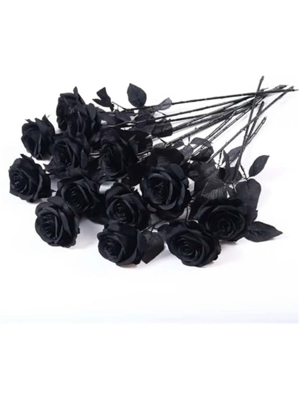 Halloween Black Roses Artificial Flowers, 12 PCS Fake Silk Flower Long Stem